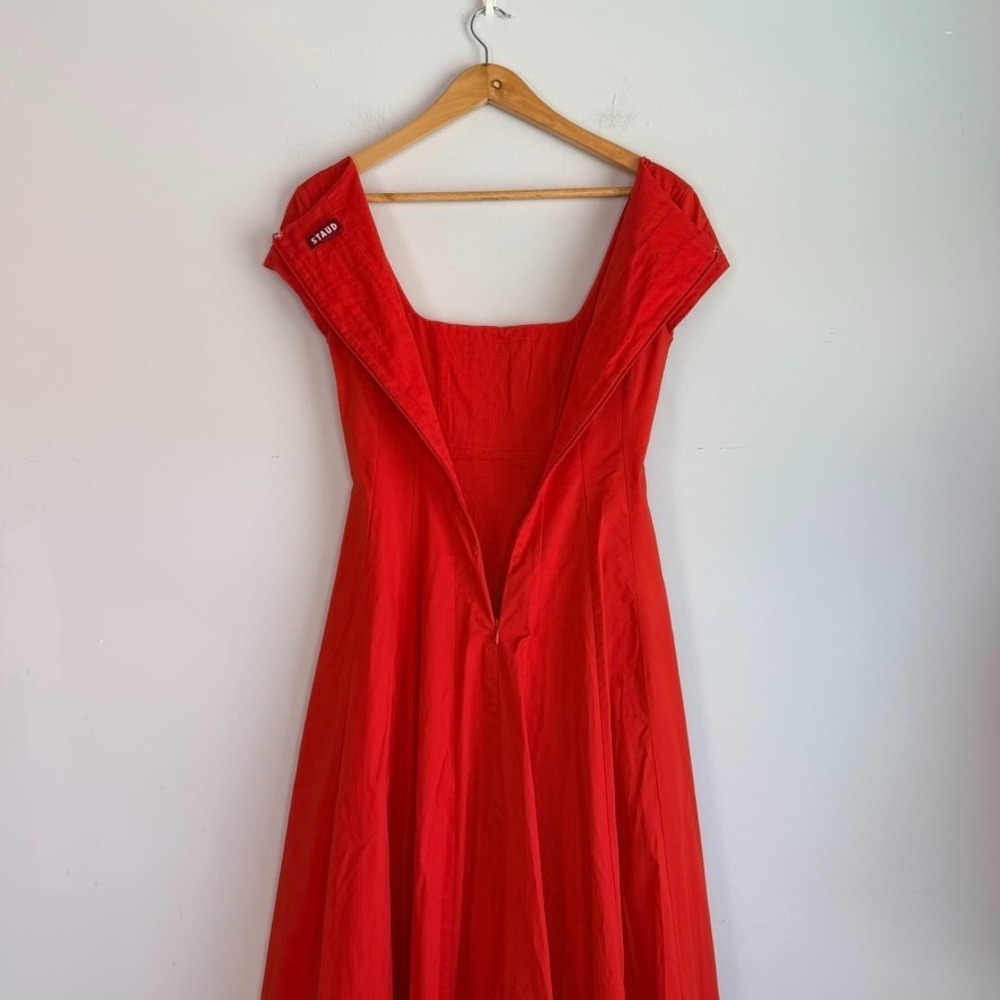 Staud Square Neck Fit and Flare Midi Dress Size 4 Red Cottagecore Quiet Luxury - Picture 9 of 12